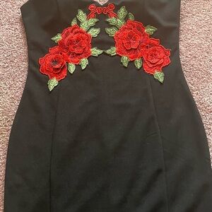 AKIRA Black and Red Strapless Bodycon Dress